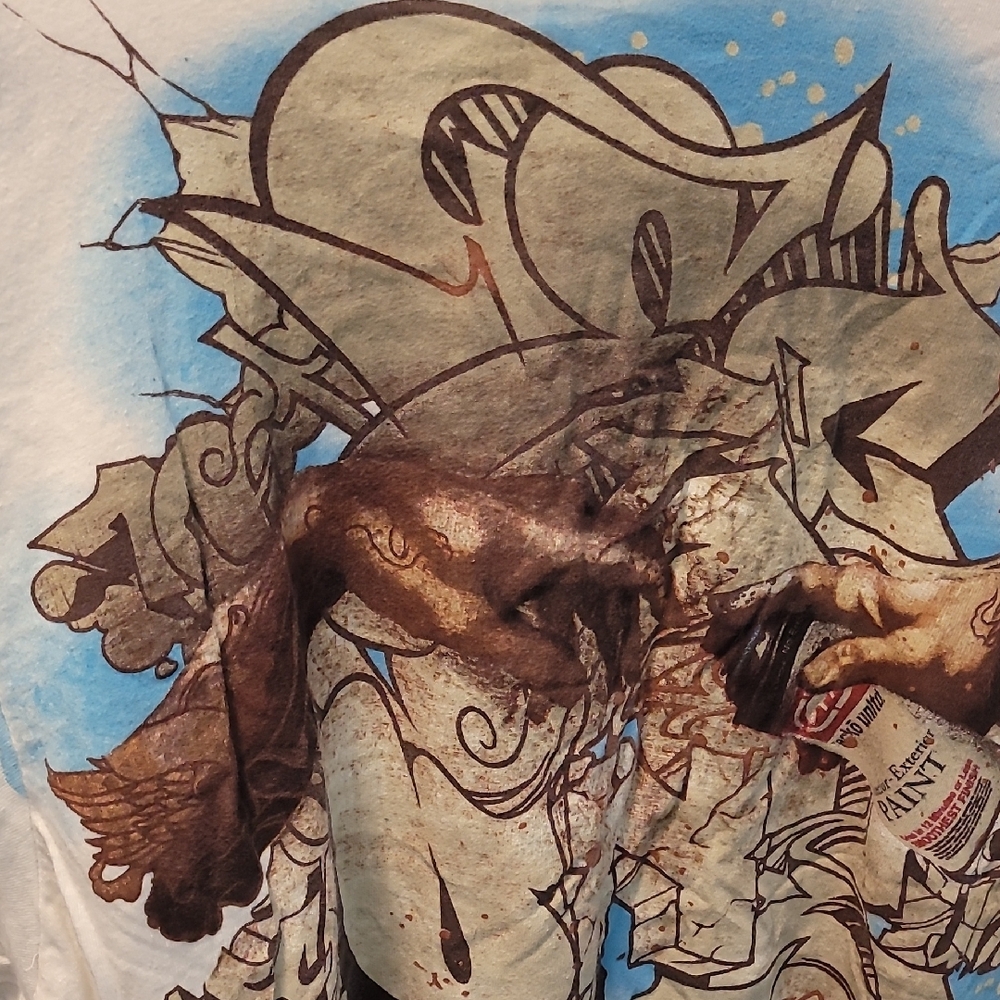 Y2K Ecko Unlimited White Short-Sleeve Tee with Blue & Brown Graphic - Picture 3 of 6